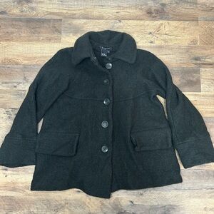 Sandro Black Pea Coat with Button Detail